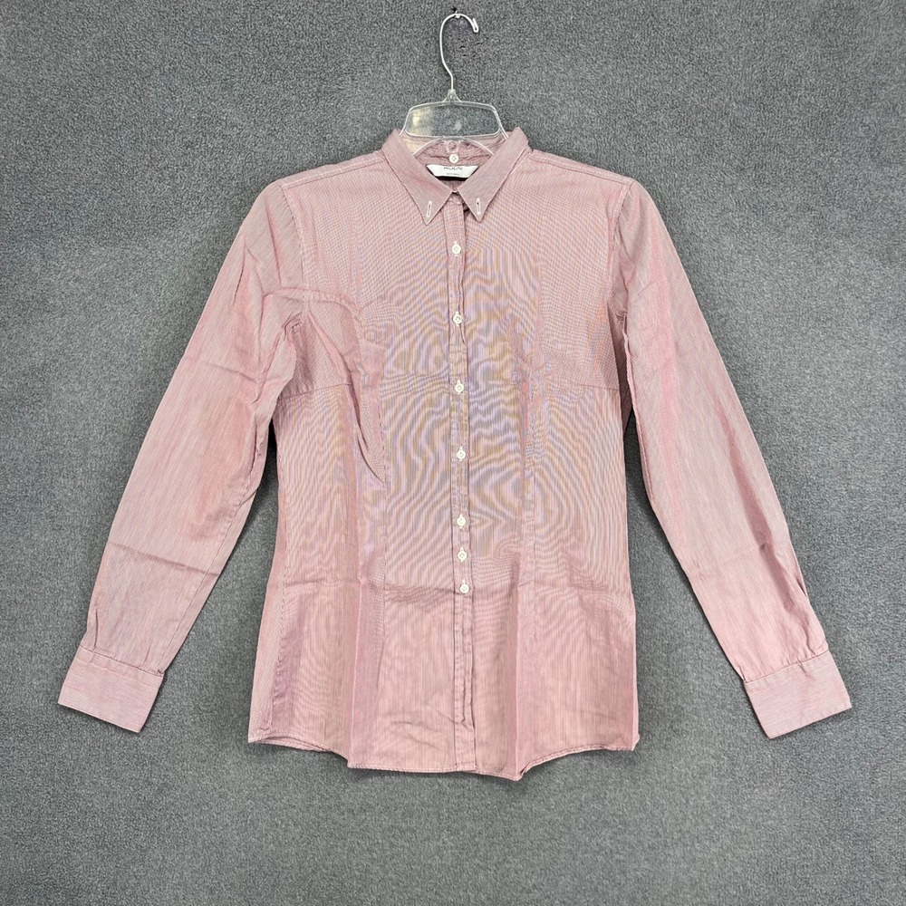 Aglini Shirtmakers Button Down Women Large White Striped‎ Tailored Italy Shirt